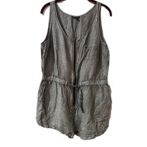 I Love Ronson Zip-Front Linen Blend Grey Romper with Pockets & Belt